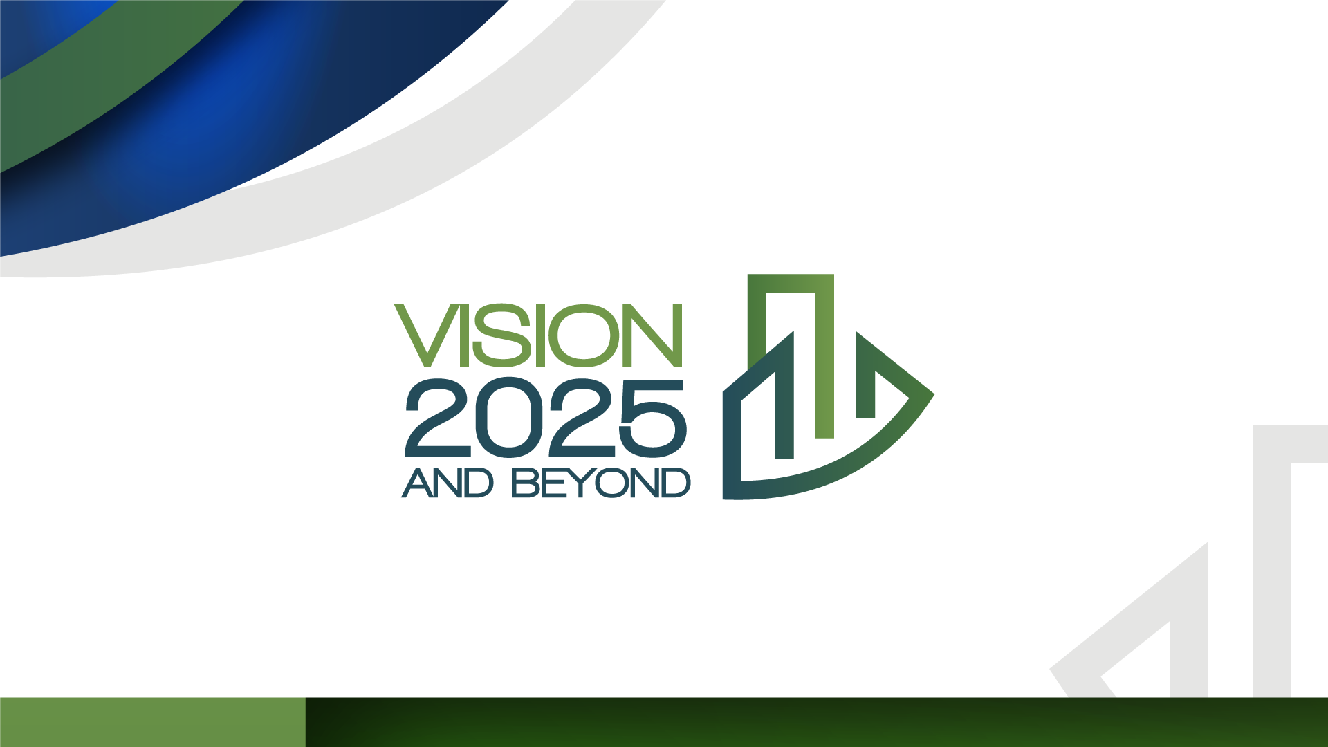 Vision 2025 and Beyond logo on a white background with geometric decorative shapes on the corners