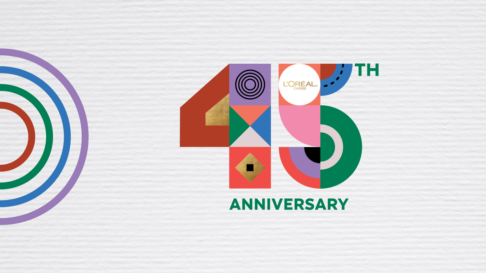 logo of L'Oréal's 45th anniversary campaign, on a white textured background