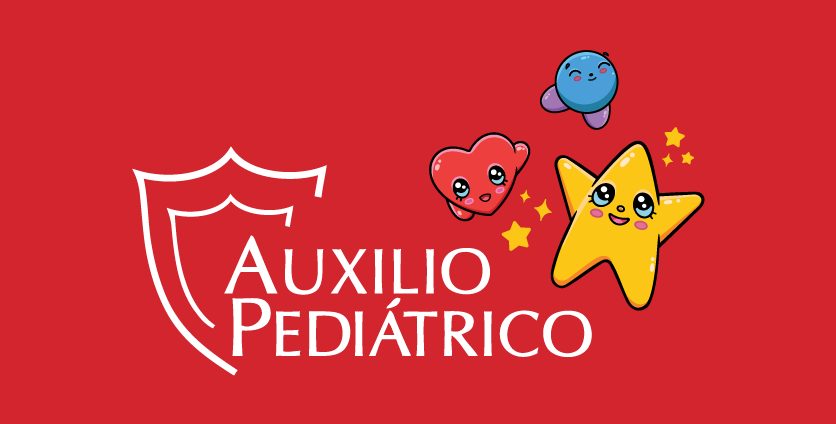 Auxilio Pediátrico logo on a red background