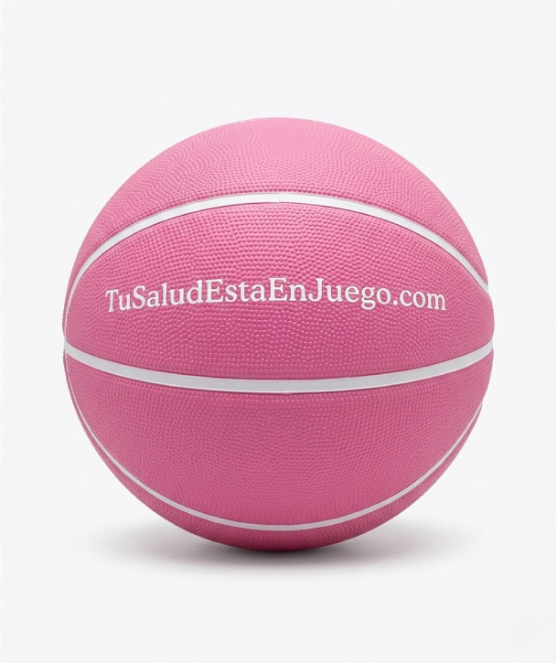 photo of a basketball branded with Tu Salud está en Juego campaign