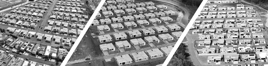 black and white collage of photos from 3 residential developments